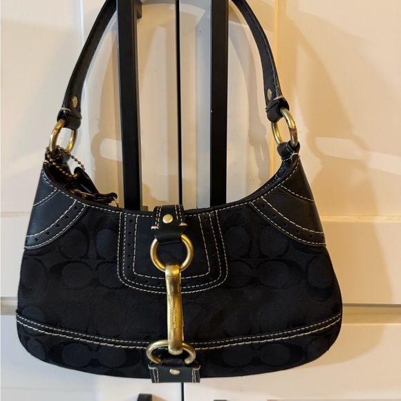 Coach Handbags - Vintage Coach Black Signature Canvas Leather Jackie Mini Handbag Bag
